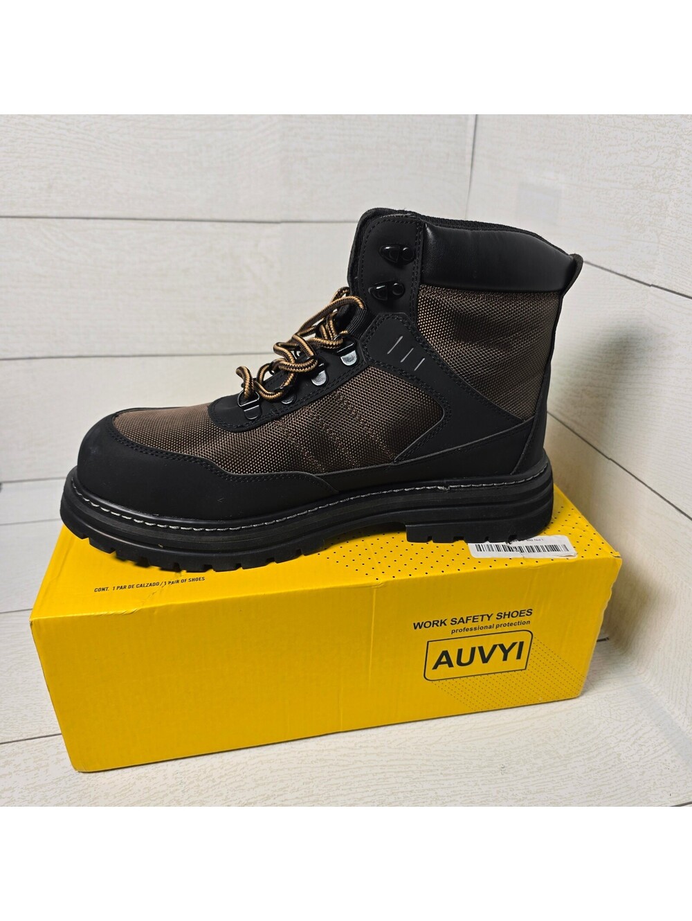 AUVYI Steel Toe Work Boots Men’s Size 10 Brown Black Safety Boots New Box